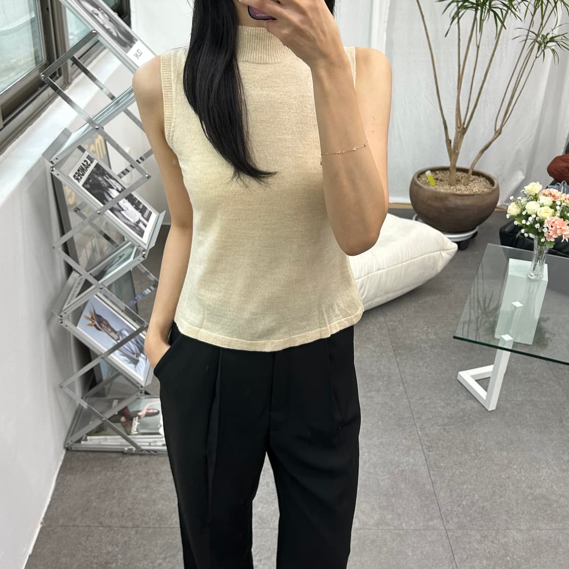 SUC 베이지 터틀넥 니트 베스트 상품이미지4