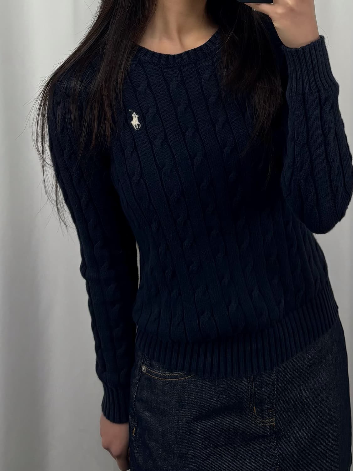 폴로 QR 네이비 꽈배기 니트 상품이미지1