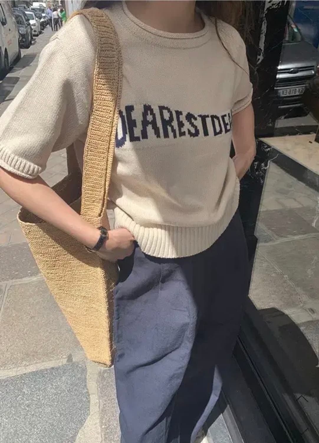 메이비베이비 디어리스트 로고 베이지 반팔 니트 F 상품이미지3