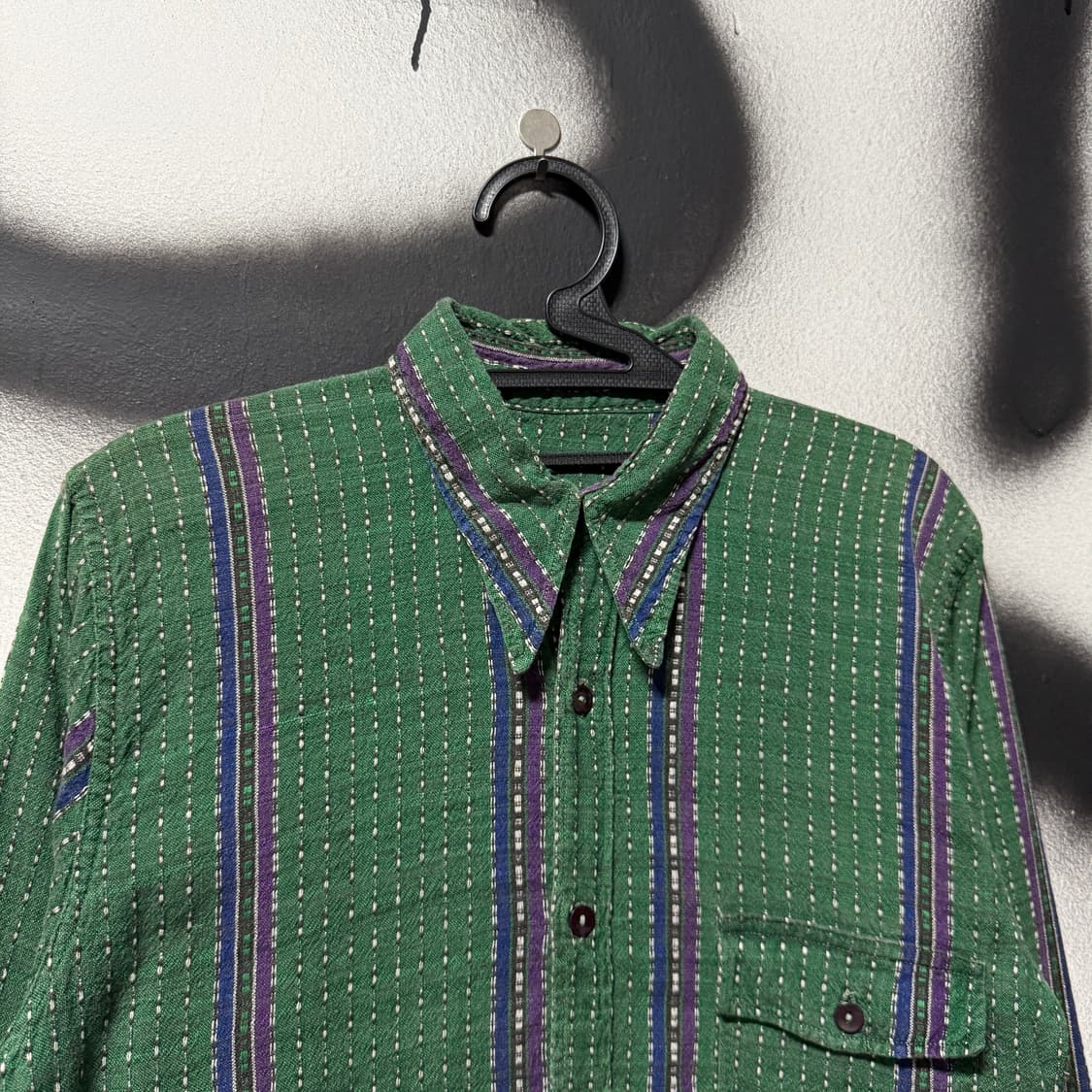 VTG 빈티지 도트 스트라이프 패턴 원 포켓 코튼 긴팔 셔츠 상품이미지3