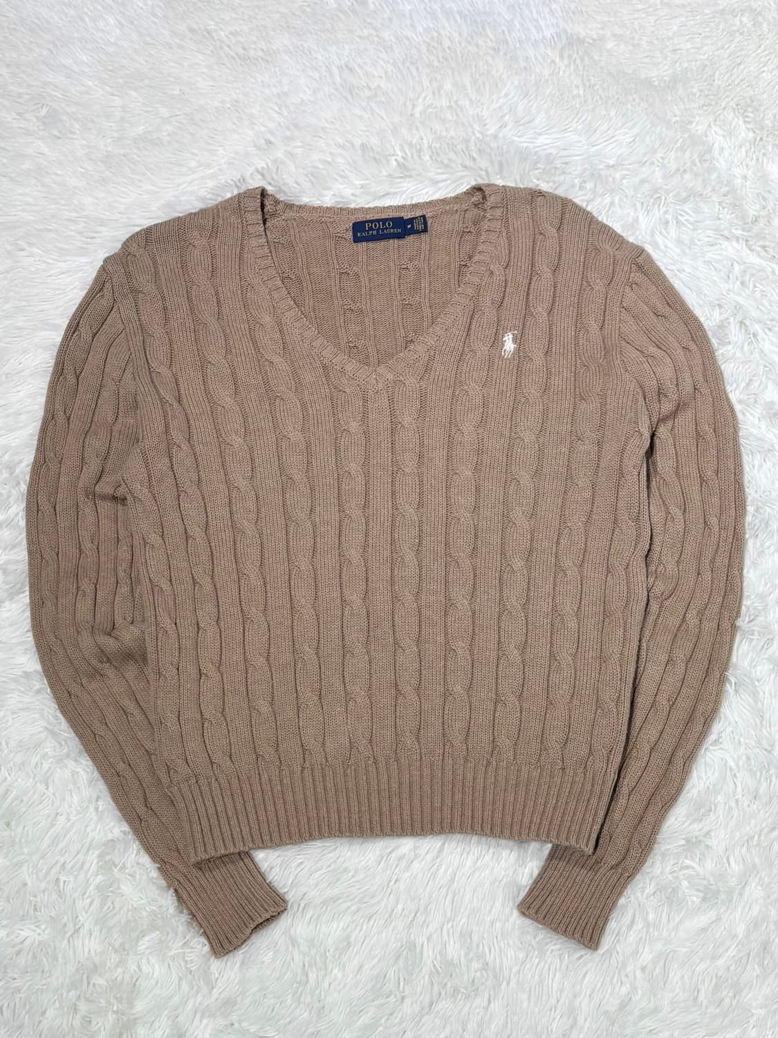 폴로랄프로렌 베이지 화이트포니 브이넥 케이블니트 상품이미지4