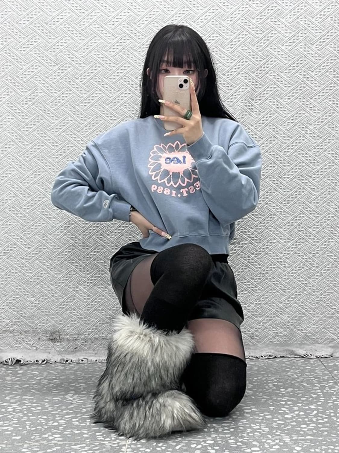 LEE 리 Y2K 레트로 00's 플라워 크롭 맨투맨 M C10025 상품이미지2