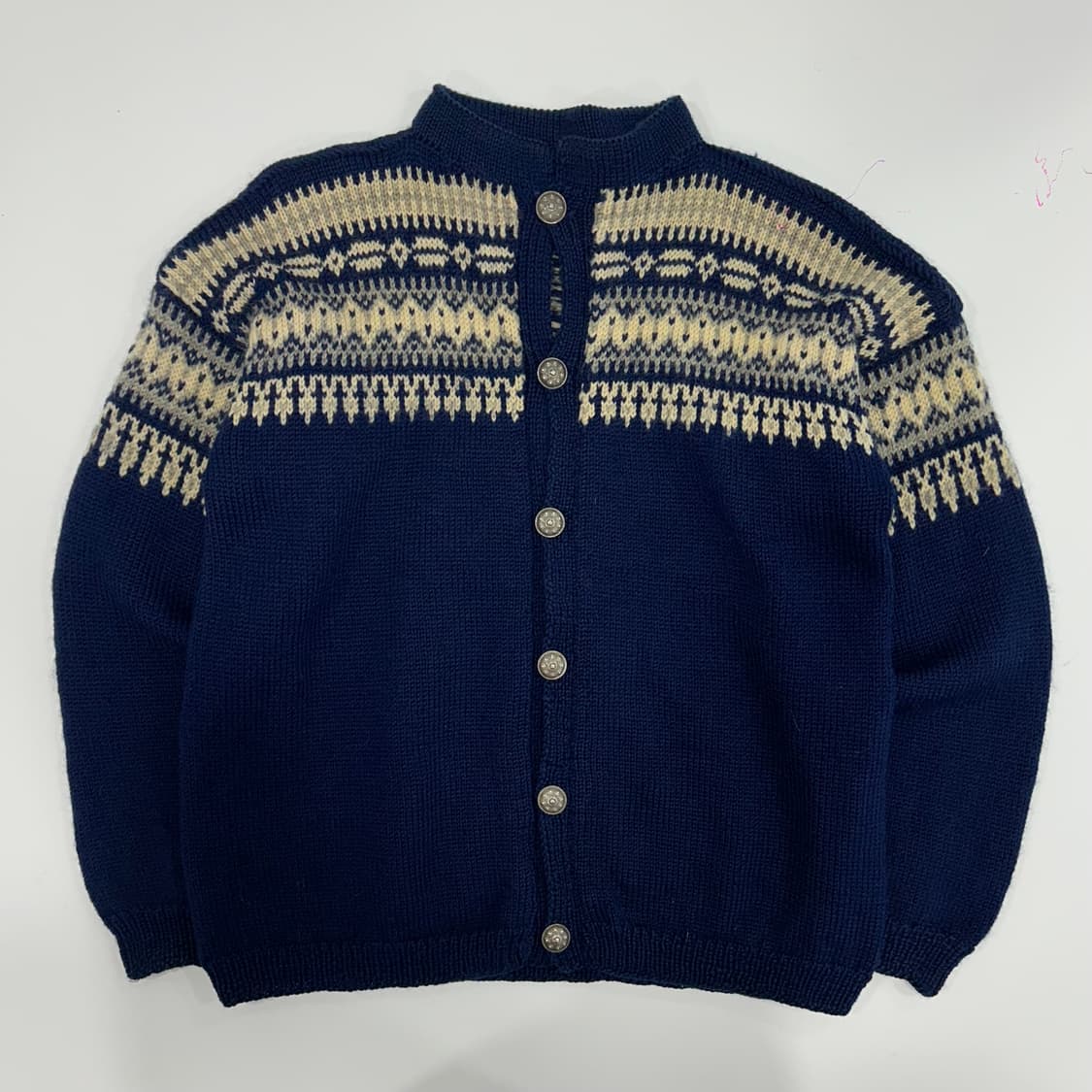 Vintage 램스울 노르딕 네이비 가디건 상품이미지3