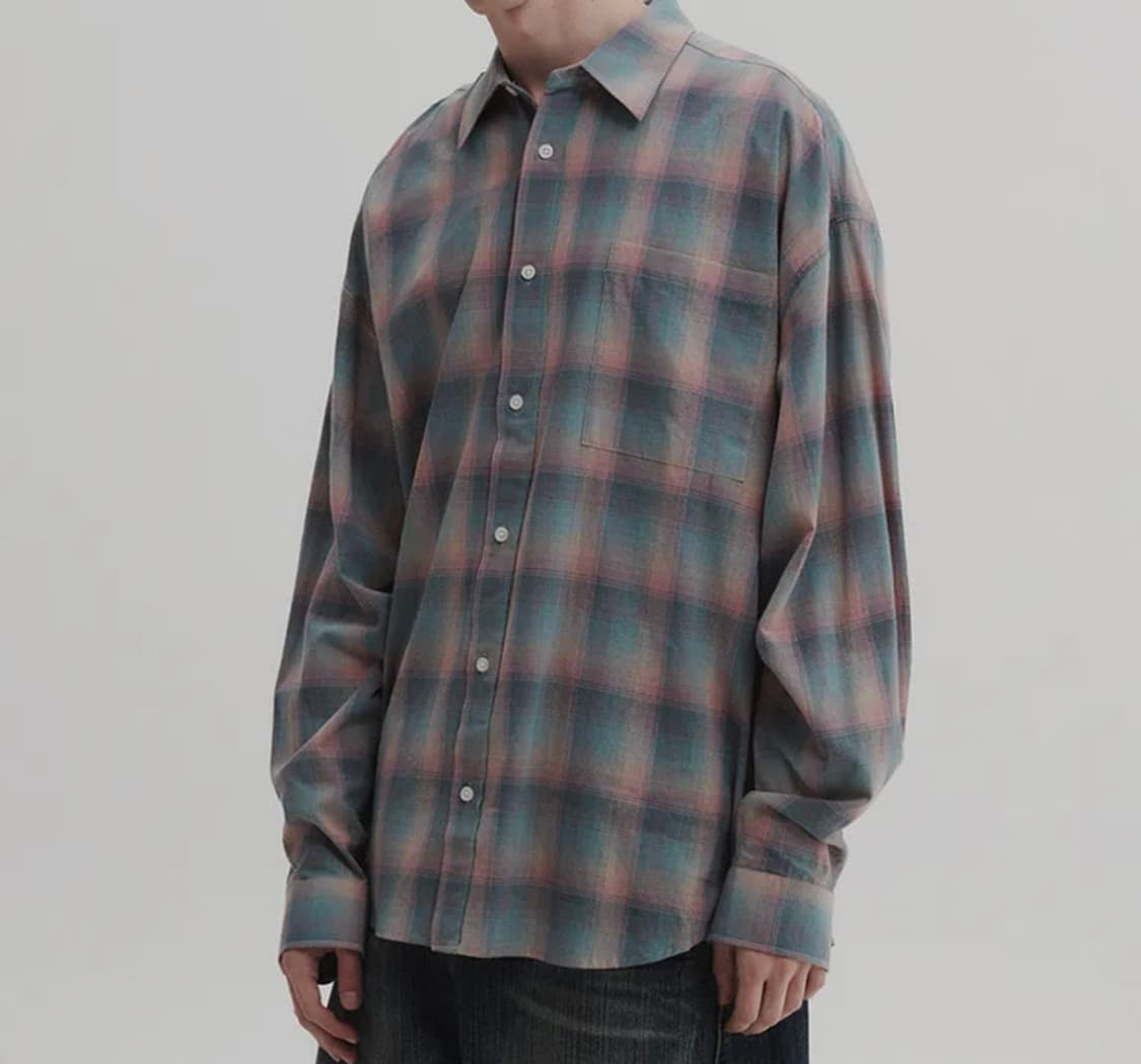 디앤에스알 오버사이즈 플란넬 체크 셔츠 핑크 XS 상품이미지1