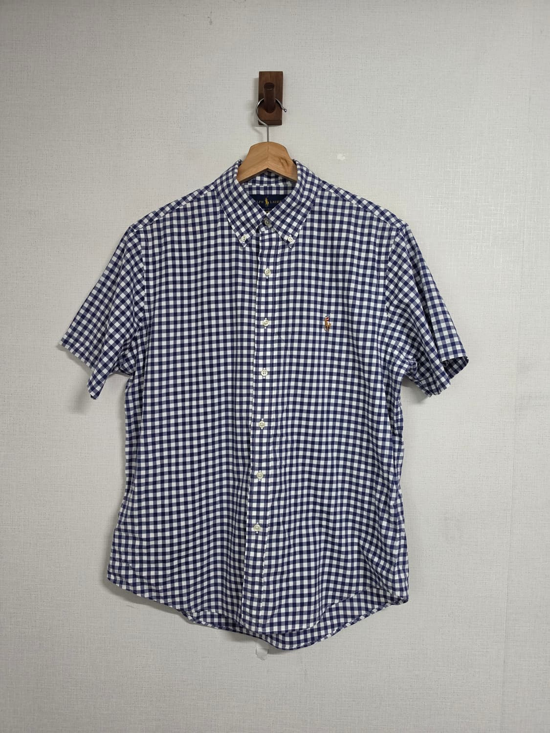 폴로 랄프로렌 깅엄 반팔 체크 셔츠 M 상품이미지1
