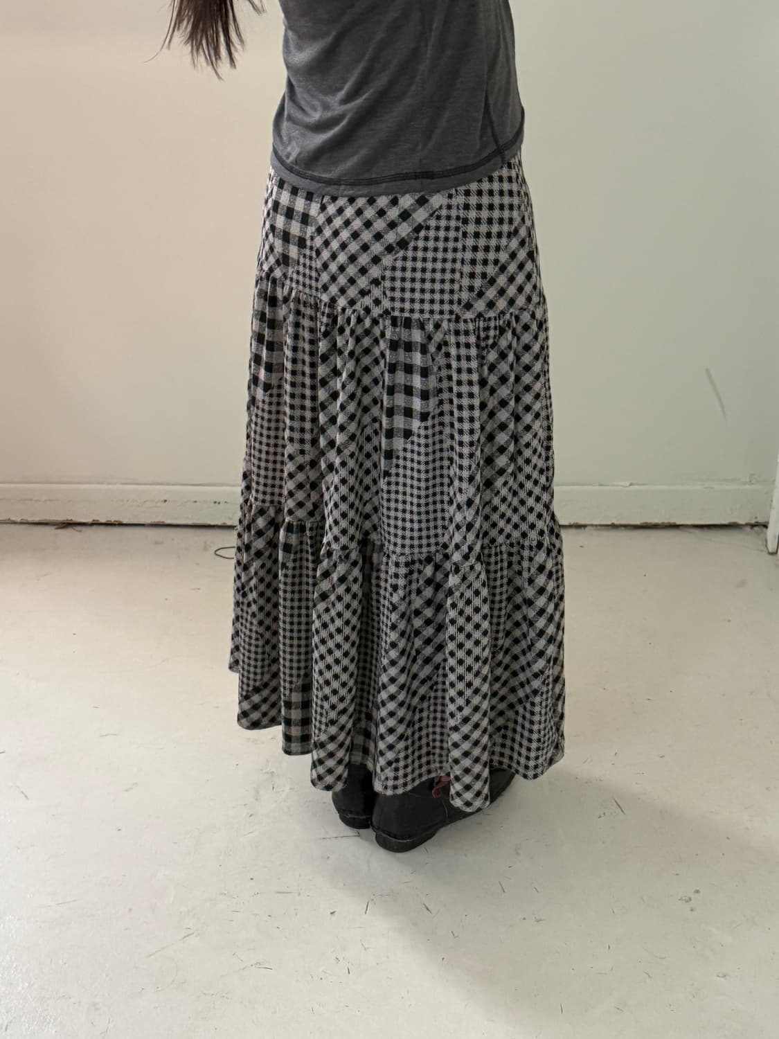 일본빈티지 체크 패치워크 롱스커트  상품이미지2