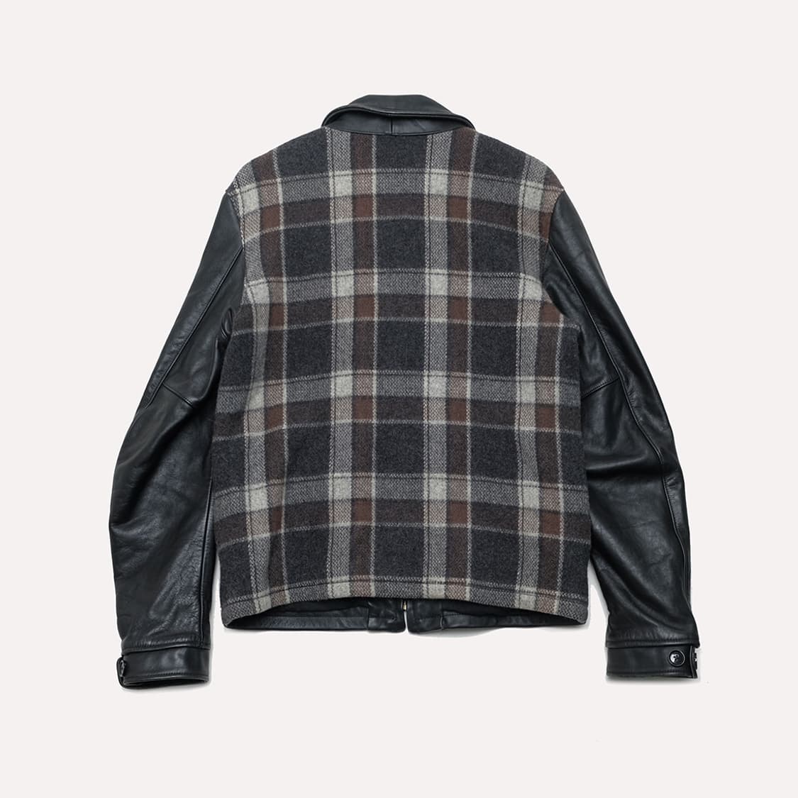 40s wool plaid combi cowhide jacket 상품이미지9