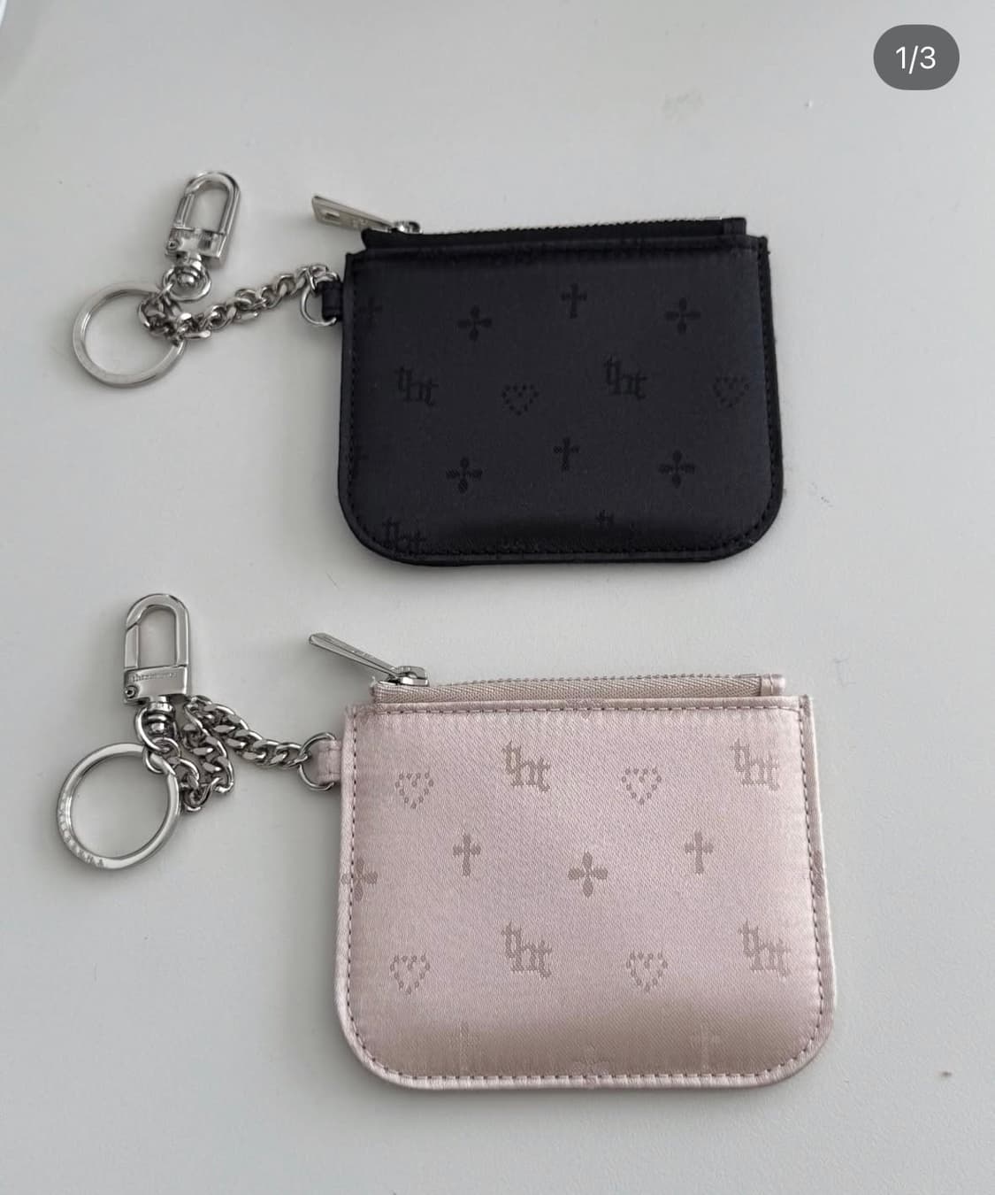 쓰리타임즈 카드지갑 tht jacquard chain purse 핑크 상품이미지1