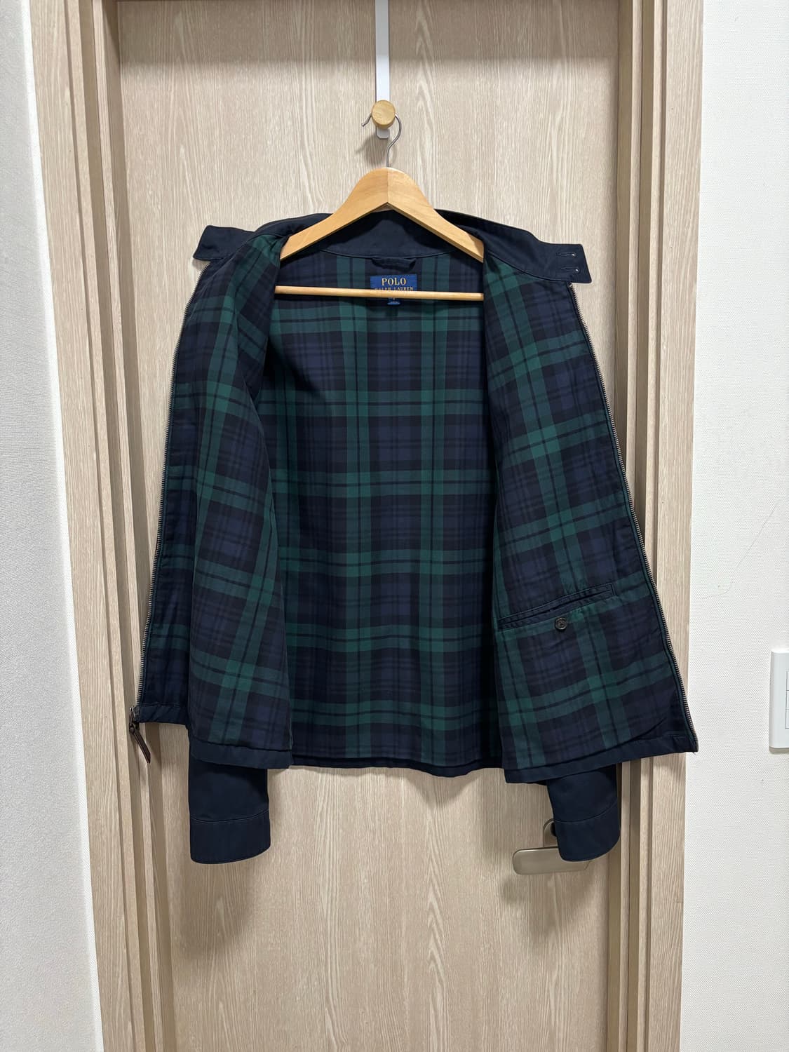 새상품급)폴로 타탄체크안감 헤링턴 집업자켓L/105/네이비 상품이미지3