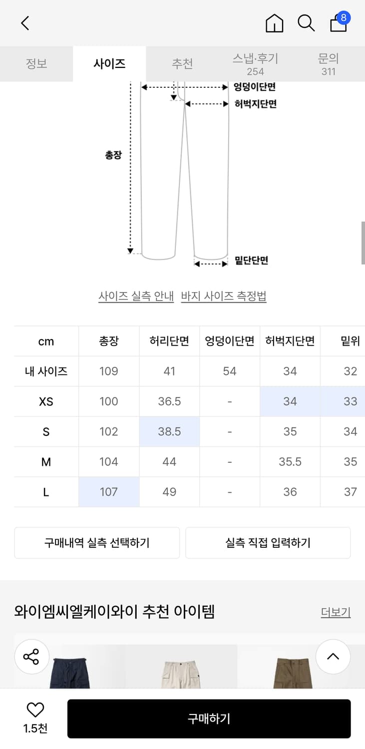 YMCLKY M65 필드팬츠 S 블랙 상품이미지4