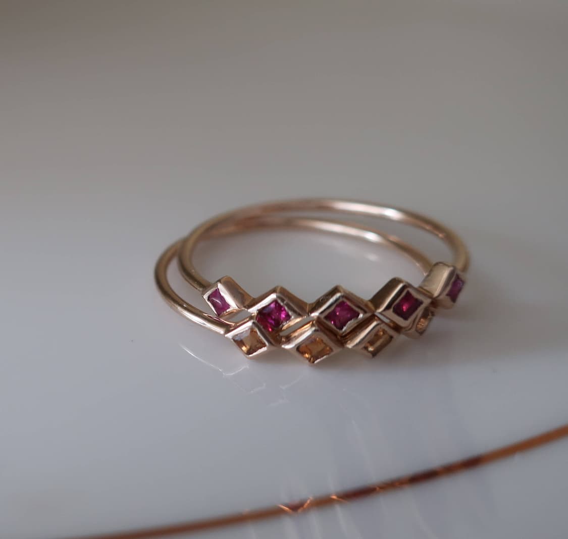 9k 루비/시트린 프린세스컷 반지 상품이미지1