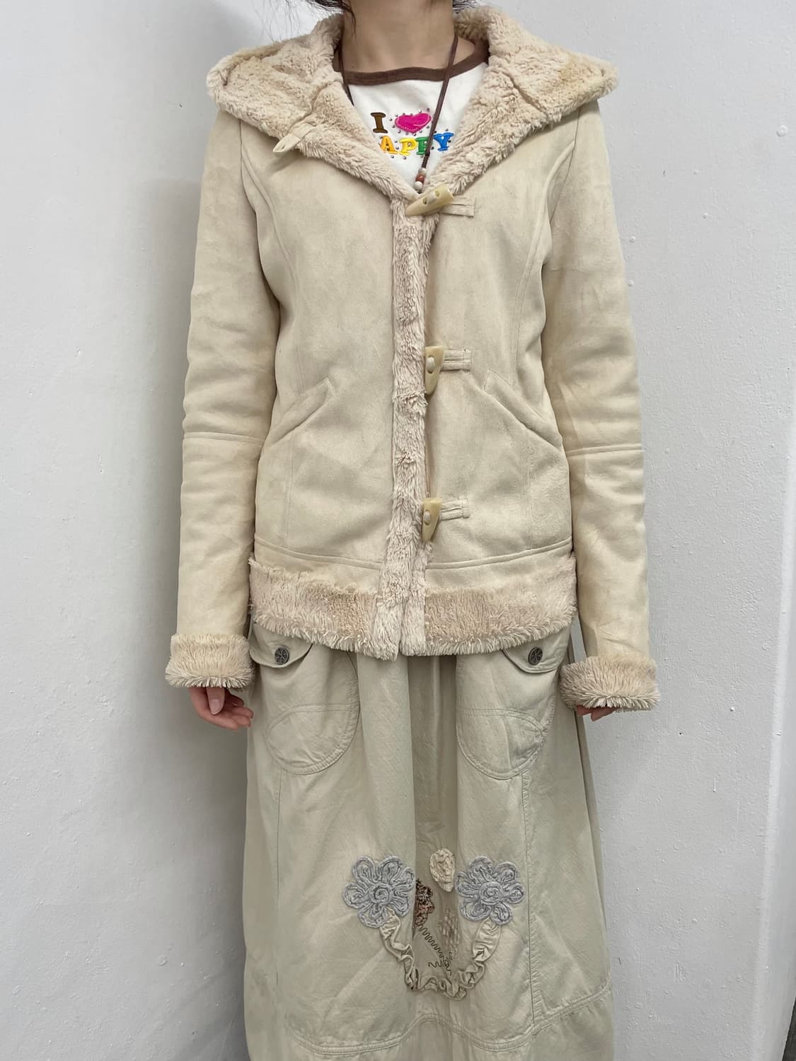 아이보리 떡볶이 후드 무스탕  상품이미지3