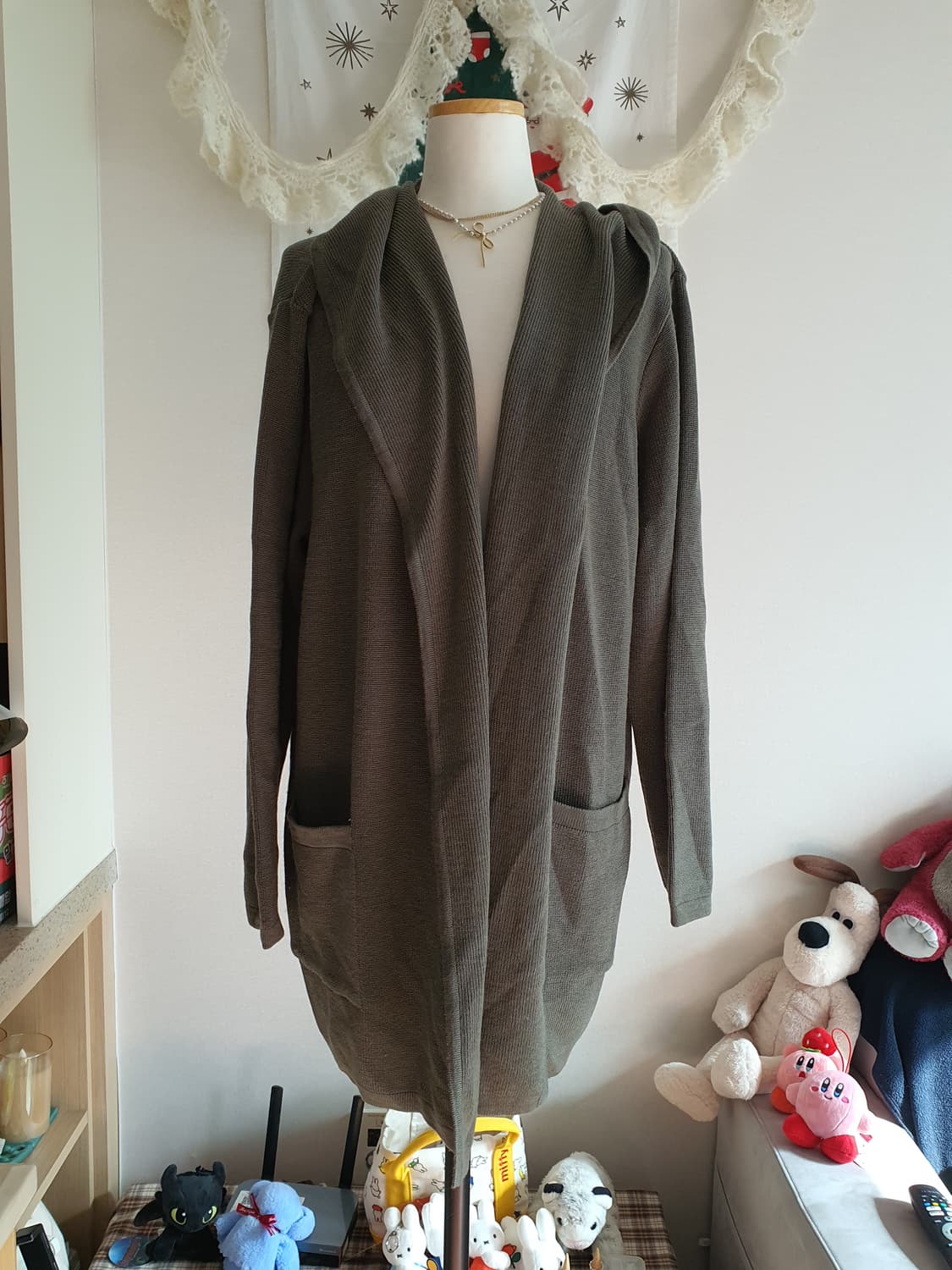 [모리걸] 롱 가디건 카키색 상품이미지1