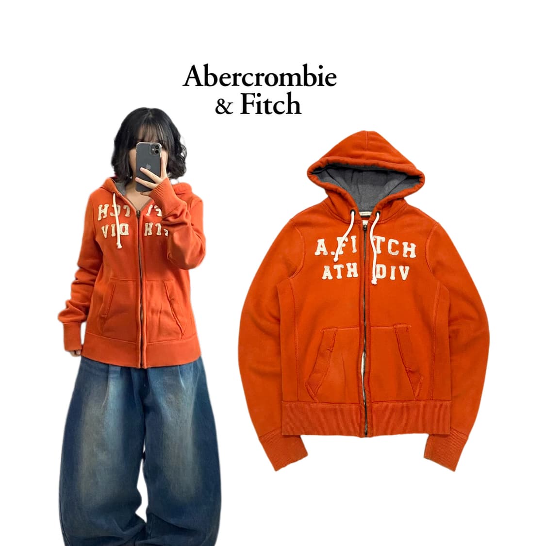 아베크롬비 Y2K 아치로고 후드집업 오렌지 상품이미지1