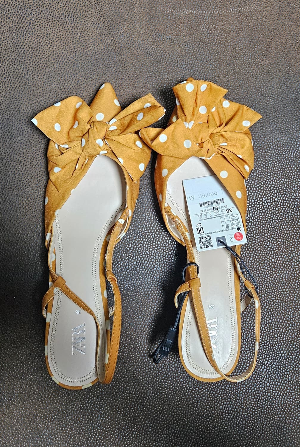 자라 옐로우 도트 리본 슬링백 힐 (38) 새상품 상품이미지2