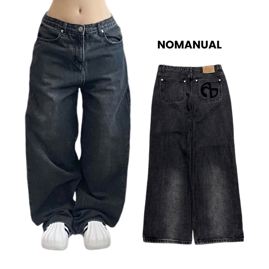 노매뉴얼 와이드 워싱 블랙 데님팬츠 상품이미지1