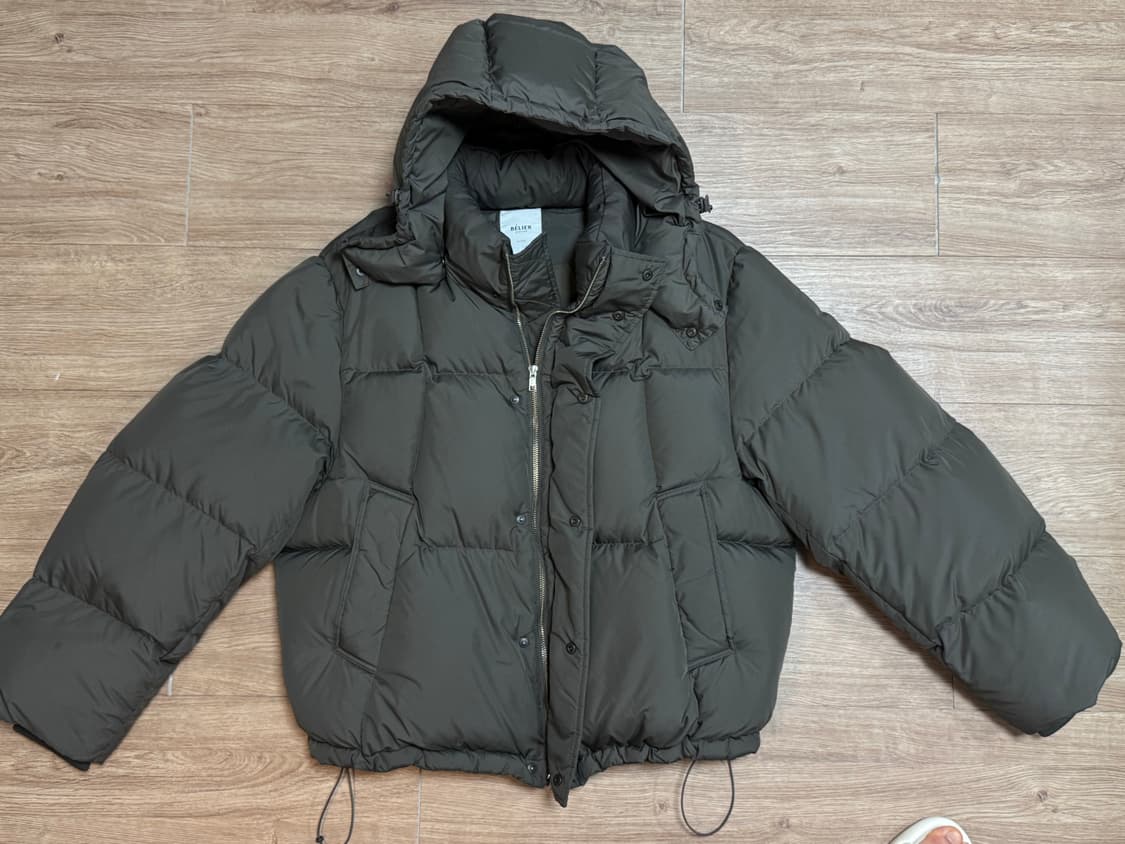 [Belier] 크로스라인 후디드 구스 다운(올리브) M 상품이미지2