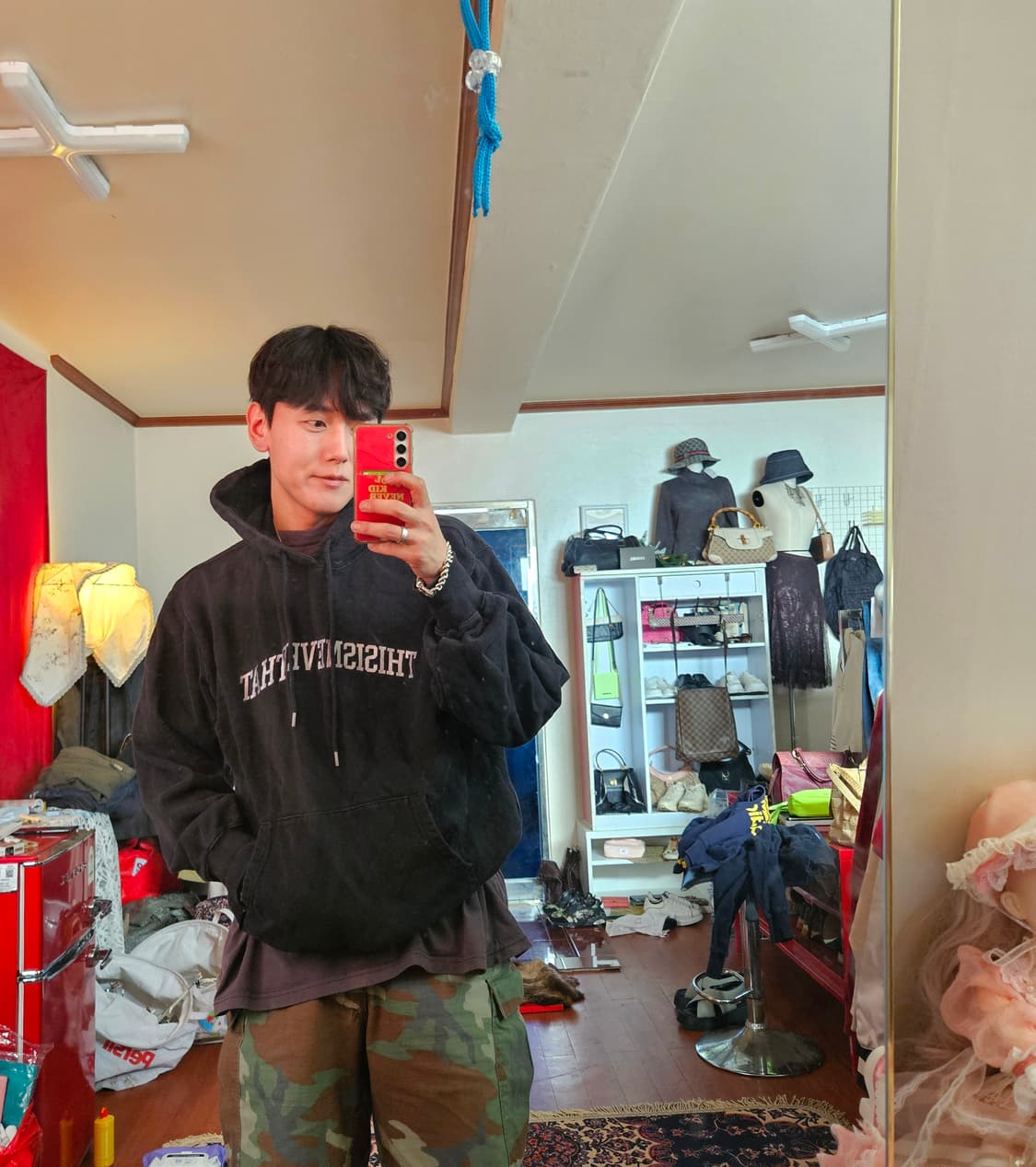 디스이즈네버댓 워시드 빈티지 블랙 레터링 후드티셔츠 XL 상품이미지2