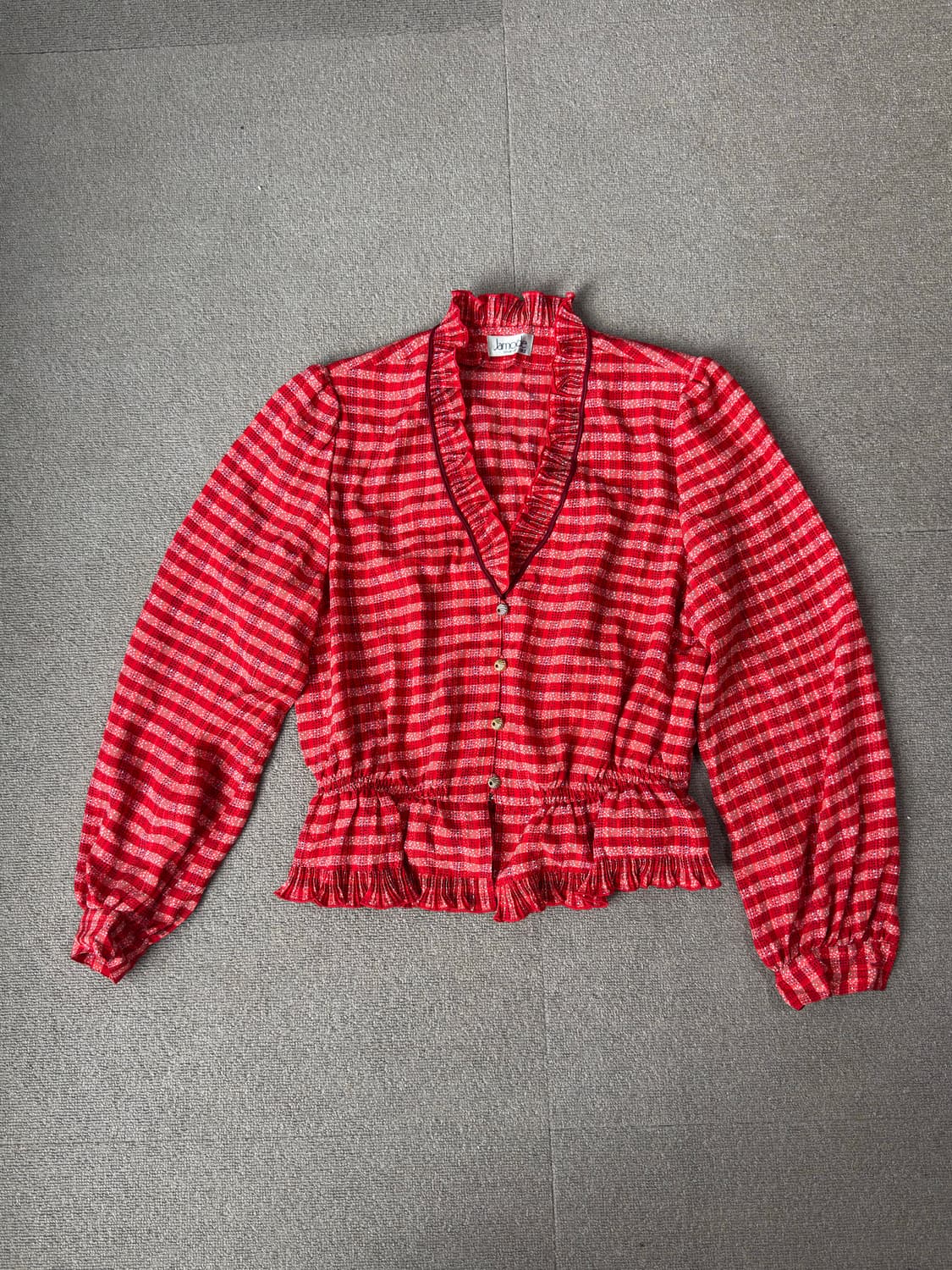 빈티지 레드 체크 프릴 블라우스 상품이미지1