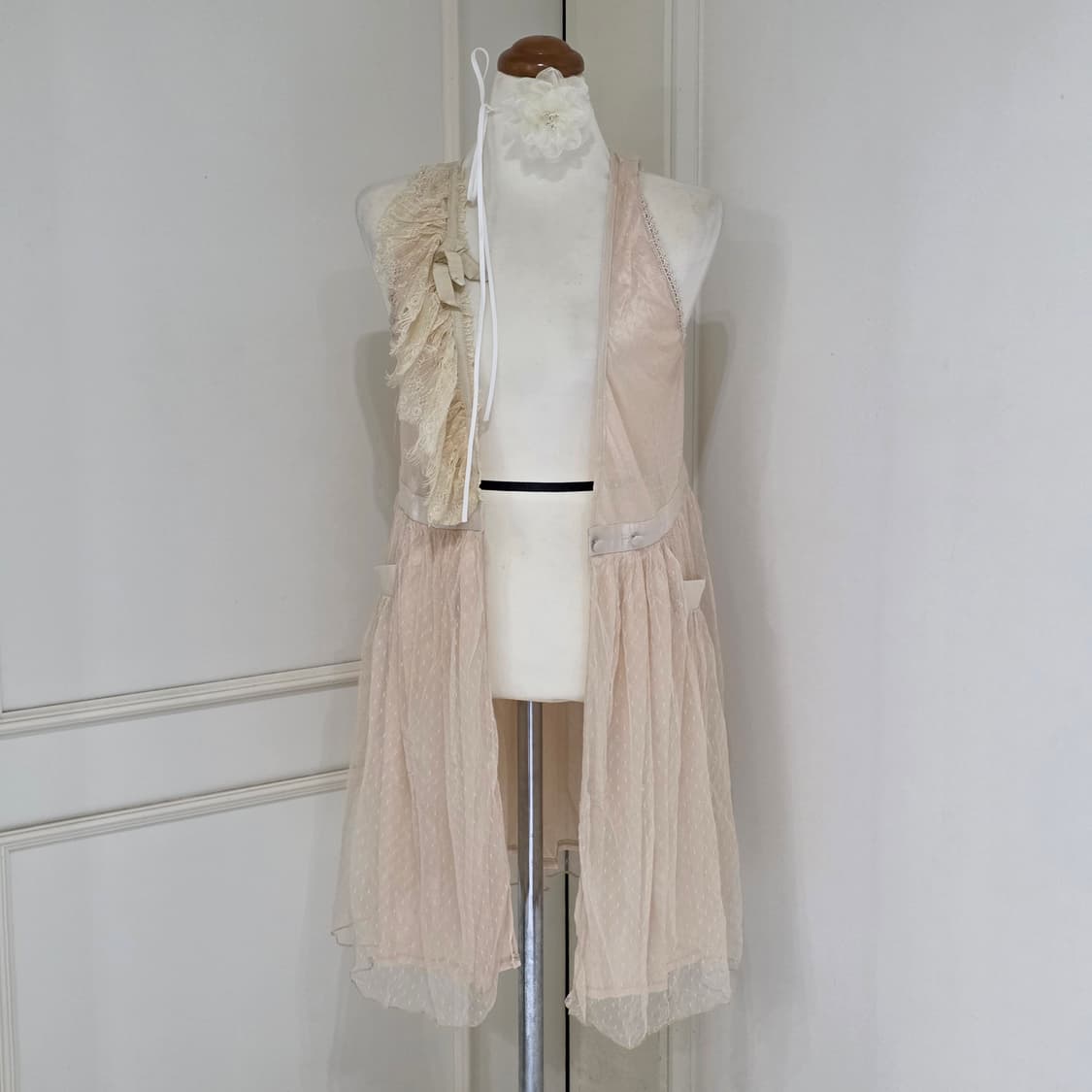 빈티지)레이스 프릴 히메라떼갸루st 도트새틴 캉캉 모리걸 로맨틱 가디건 상품이미지2