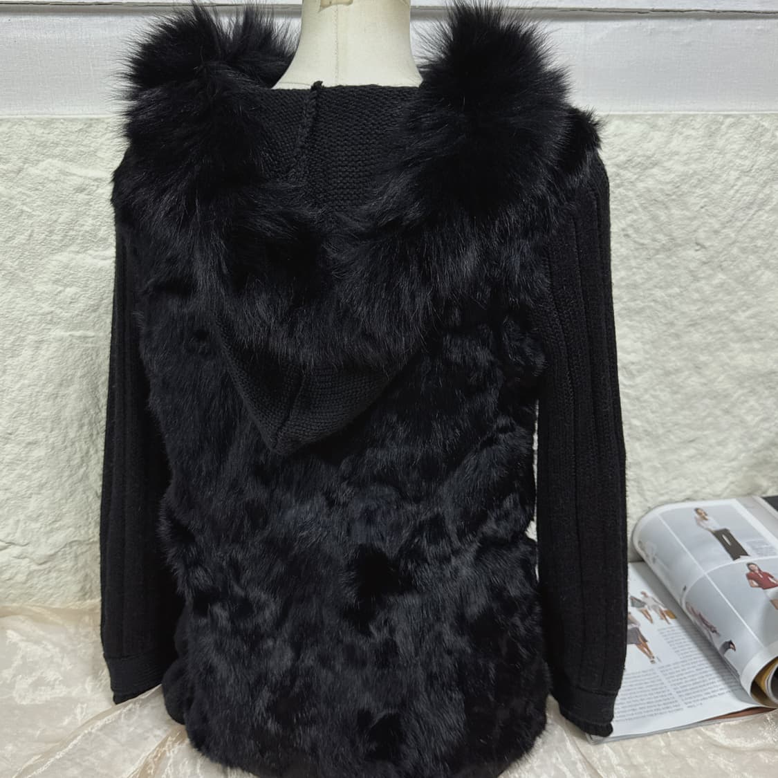 빈티지 고딕 폭스퍼 후드 양두지퍼 토끼털 큐빅 단추 니트자켓 후드집업 상품이미지4