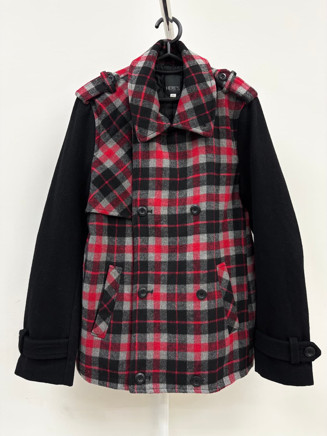 빈티지 레드 체크 하프 코트 상품이미지5