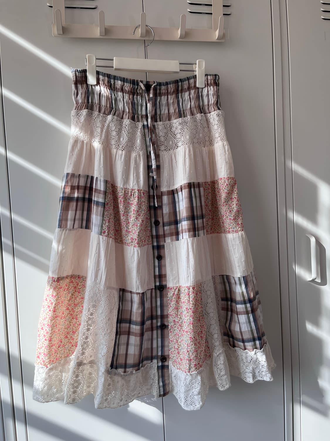 Vintage 모리걸 사각 패치워크 잔꽃 레이스 스커트 상품이미지3