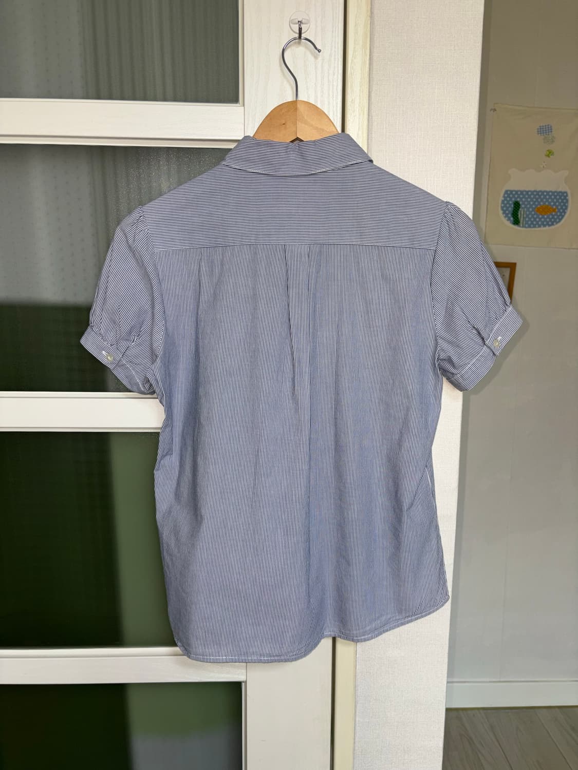 블루 스트라이프 반소매 블라우스 상품이미지5