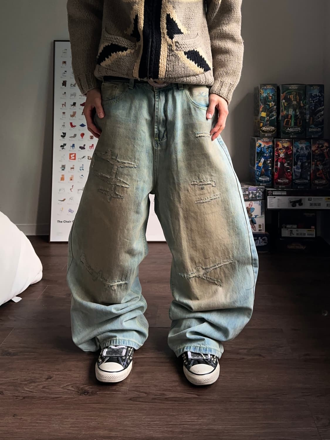 Decency Concept 빈티지 워싱 스크래치 와이드 진 상품이미지4