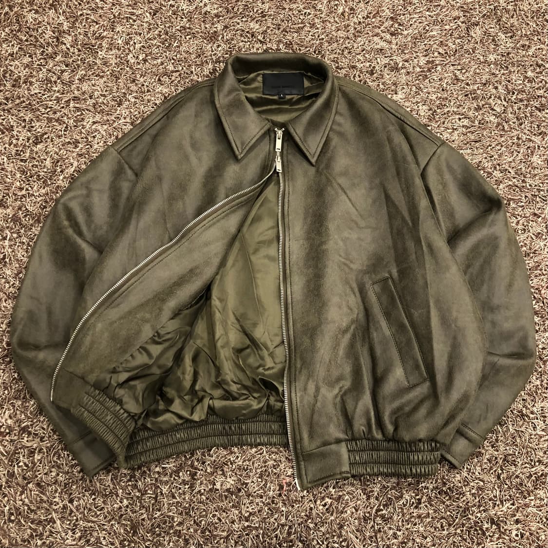 블랙모먼트 비건 스웨이드 오버핏 미니멀 스트레이트 집업 블루종 자켓 상품이미지1