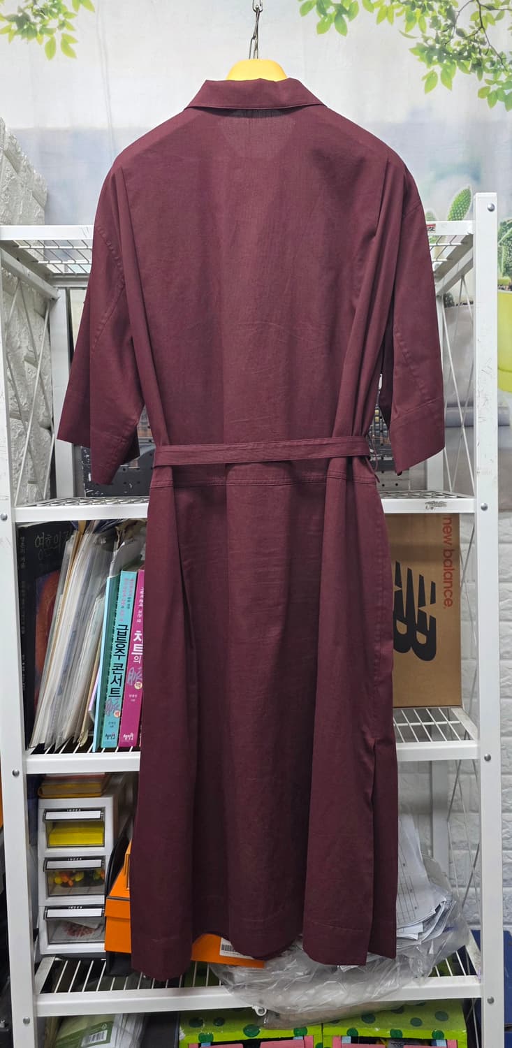 더캐시미어 셔츠형 반팔 롱원피스 55~66  와인 여름원피스 WM70 상품이미지4