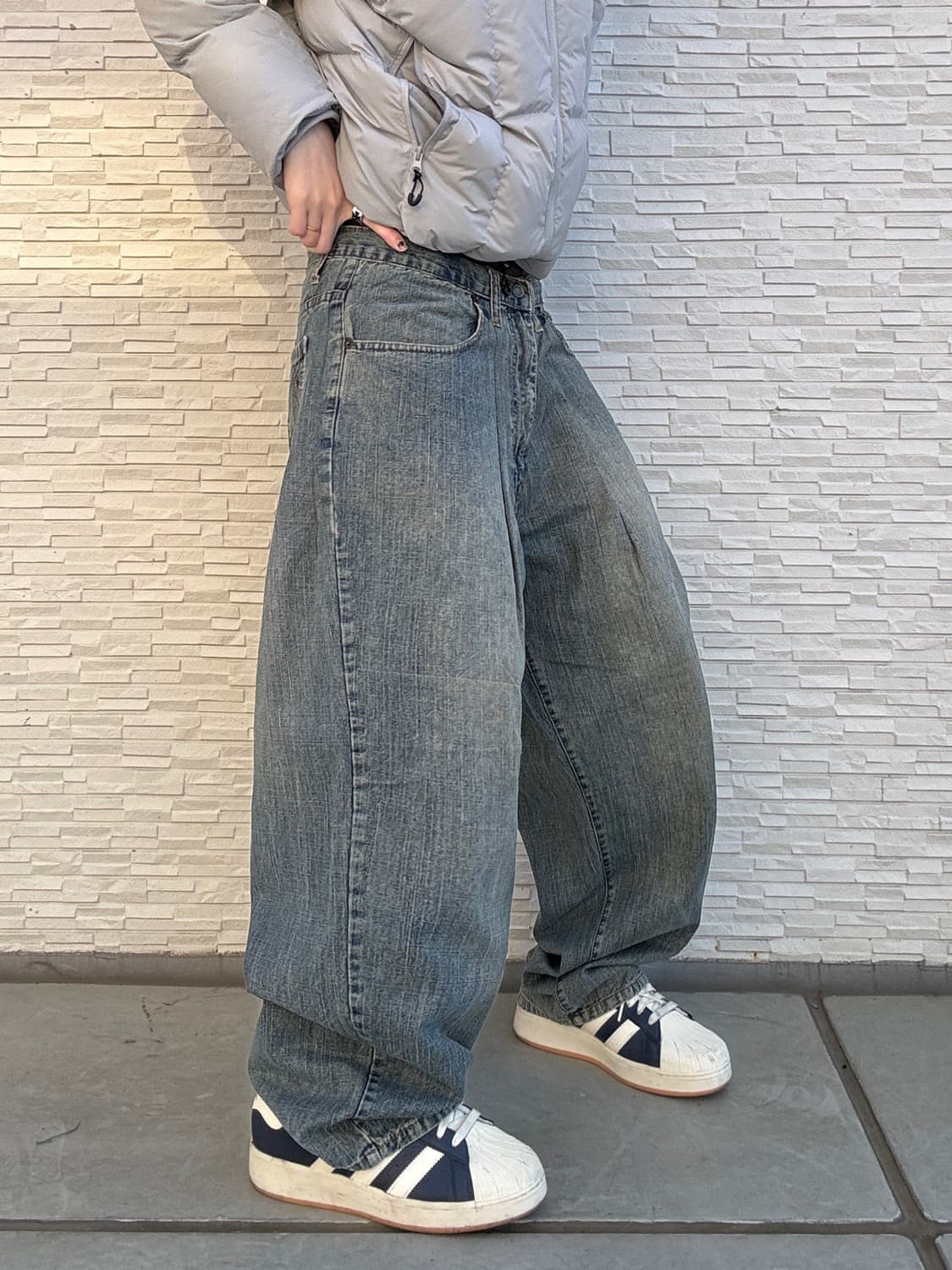90s EDDIE DOMANI JEANS 올드스쿨 진청 자수 오버 반츠 상품이미지2