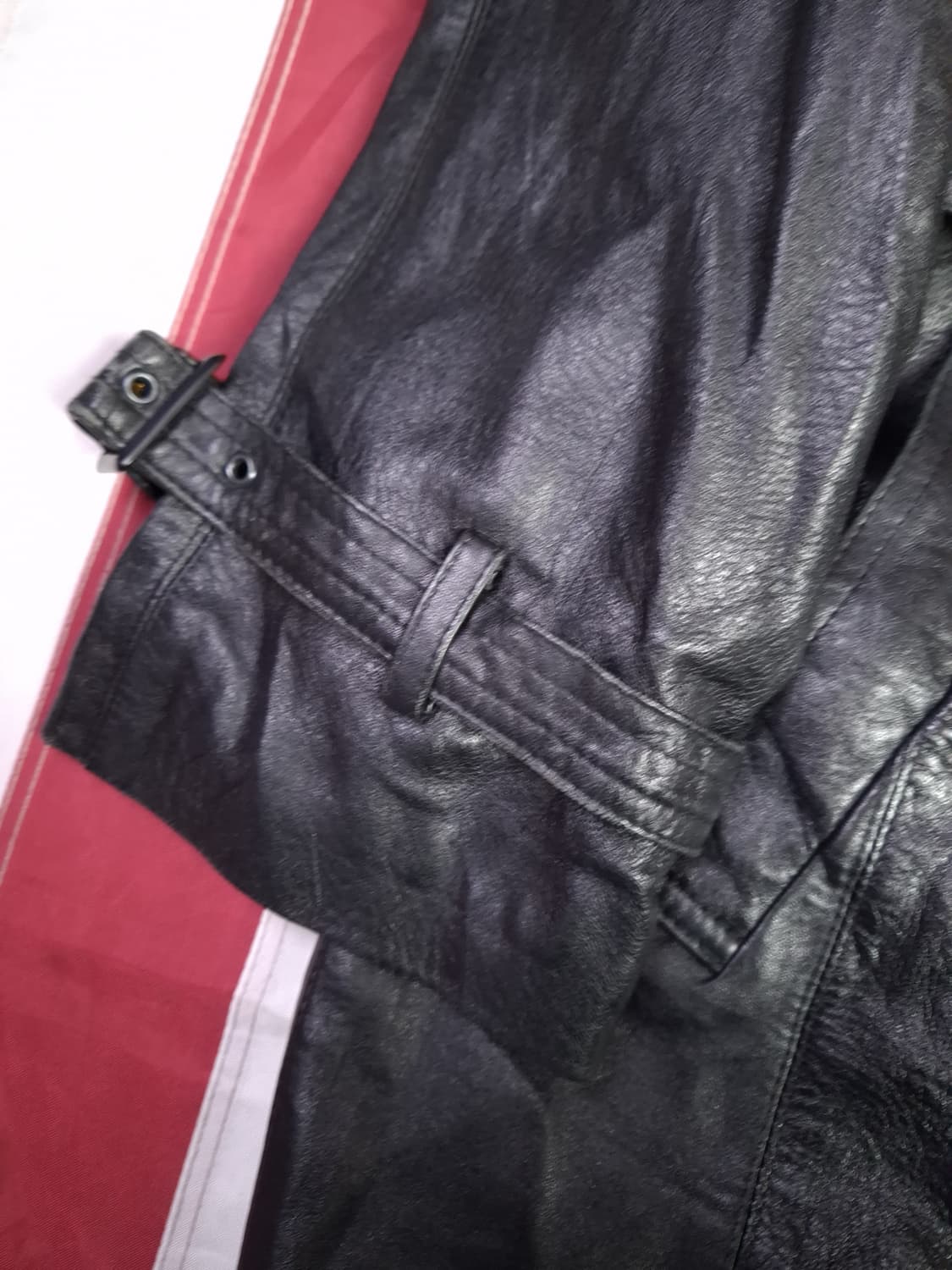 90's 빈티지 홍콩제조 우먼 리얼램스킨 더블 트렌치코트 상품이미지6