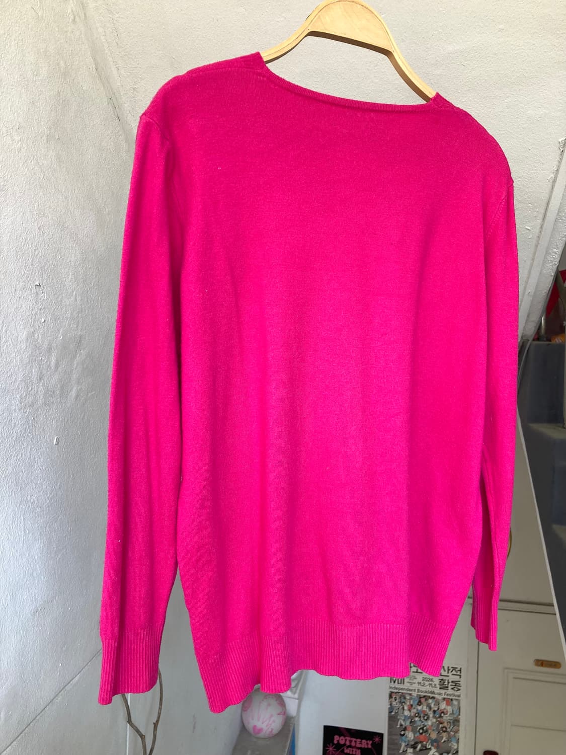 푸시아 핑크 브이넥 니트 롱슬리브 탑 상품이미지6