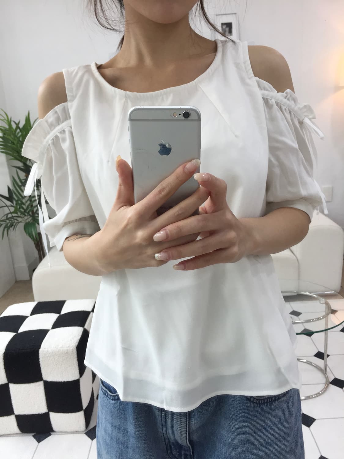 어깨 트임 리본 블라우스 상품이미지8