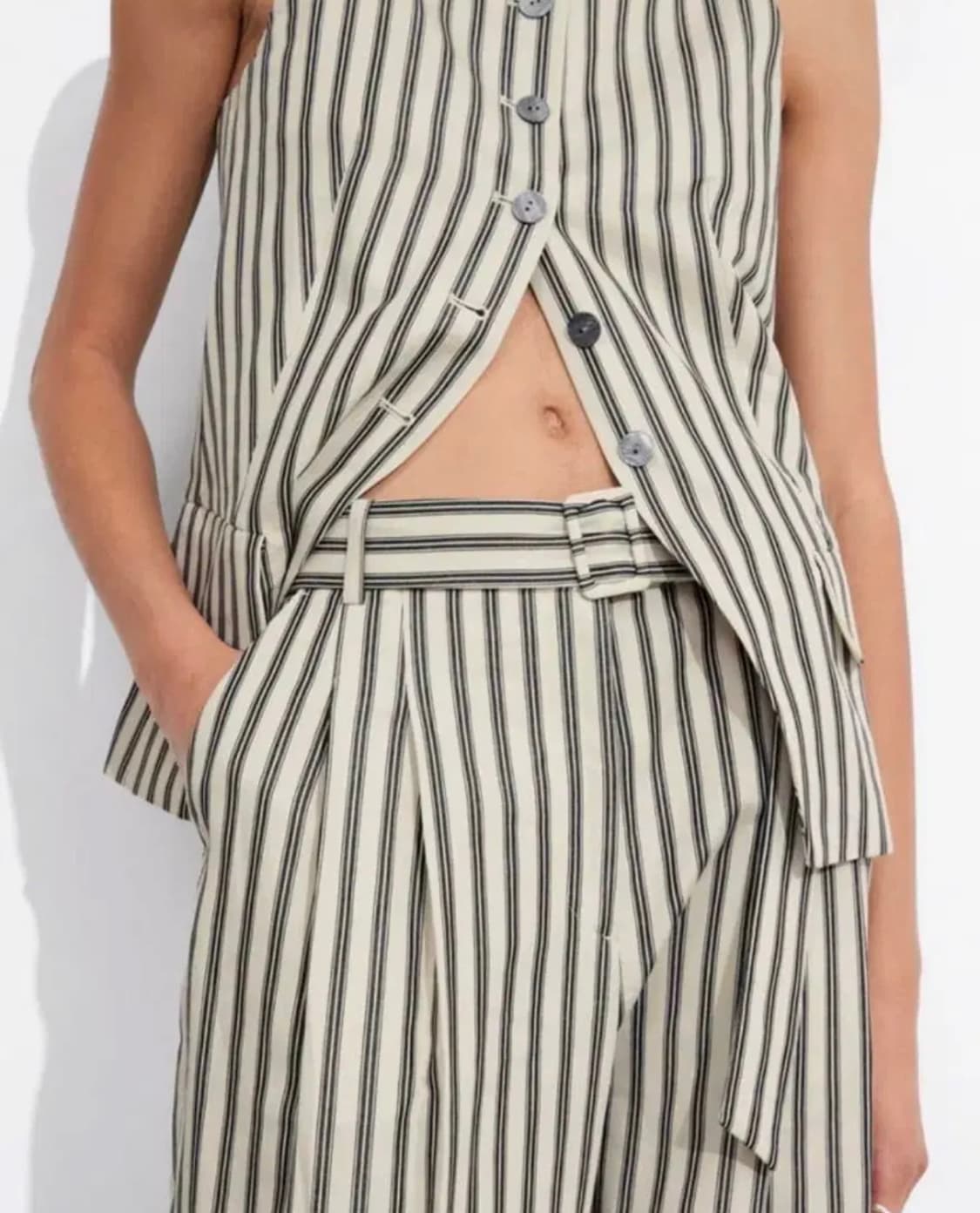 앤아더스토리즈 스트라이프 테일러드 트라우저 (베이지/블랙/스트라이프) 상품이미지1