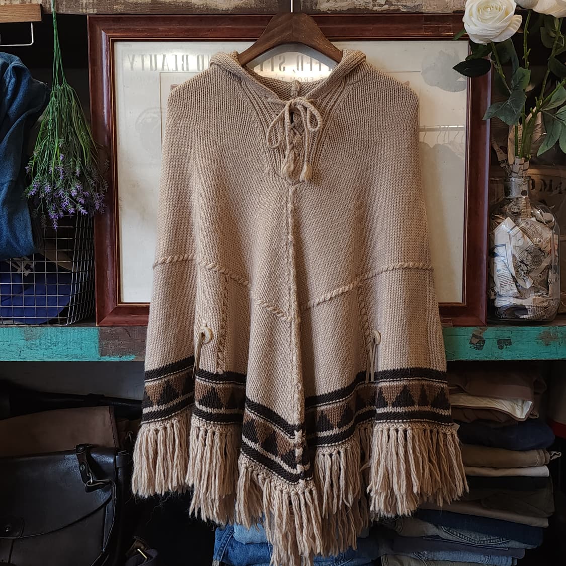 폴로 랄프로렌 인디언 울 후드 판쵸 케이프 코트 S 상품이미지1