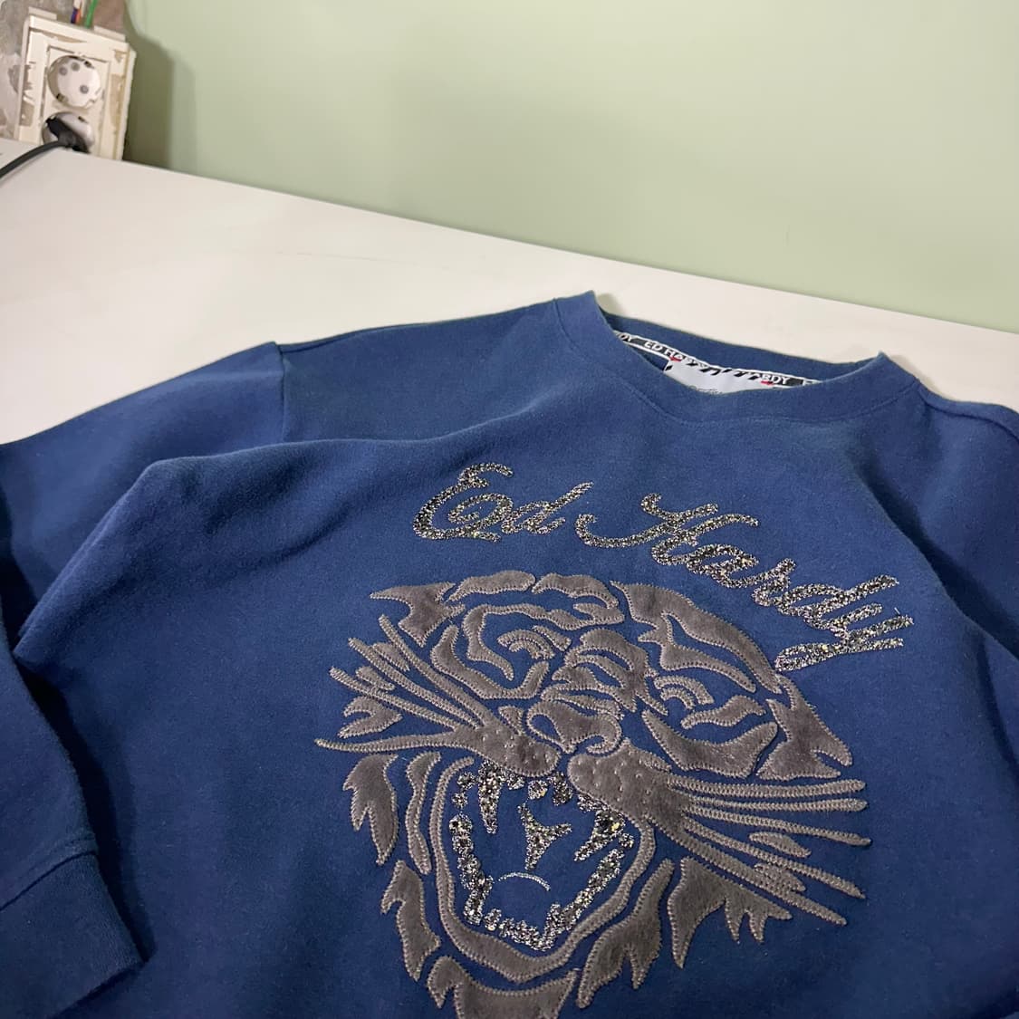 우먼S-M 에드하디 네이비 자수로고 코튼 맨투맨 상품이미지3