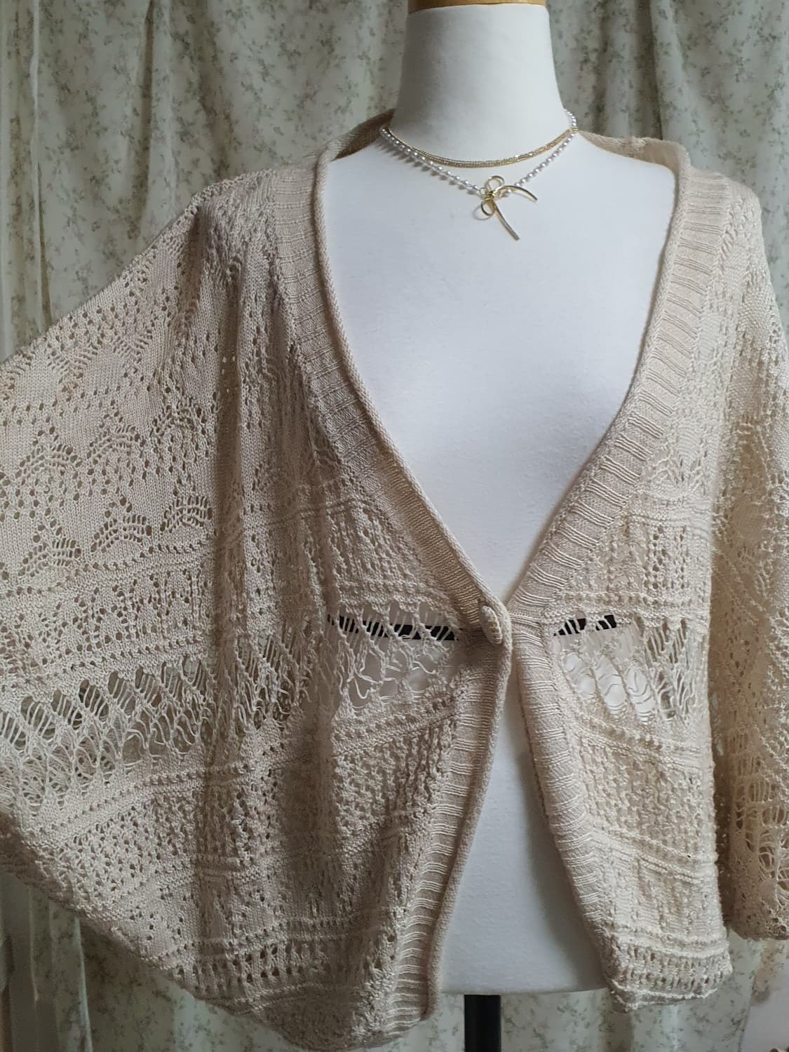 [일본빈티지] 아이보리 펀칭 니트 가디건 숏 Free 상품이미지2