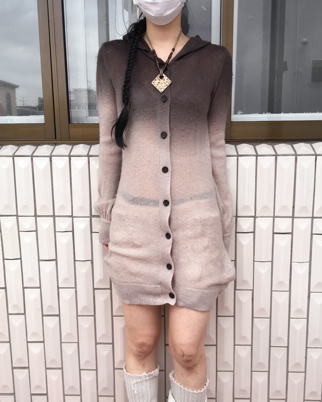 Dyed point hood knit cardigan 상품이미지1