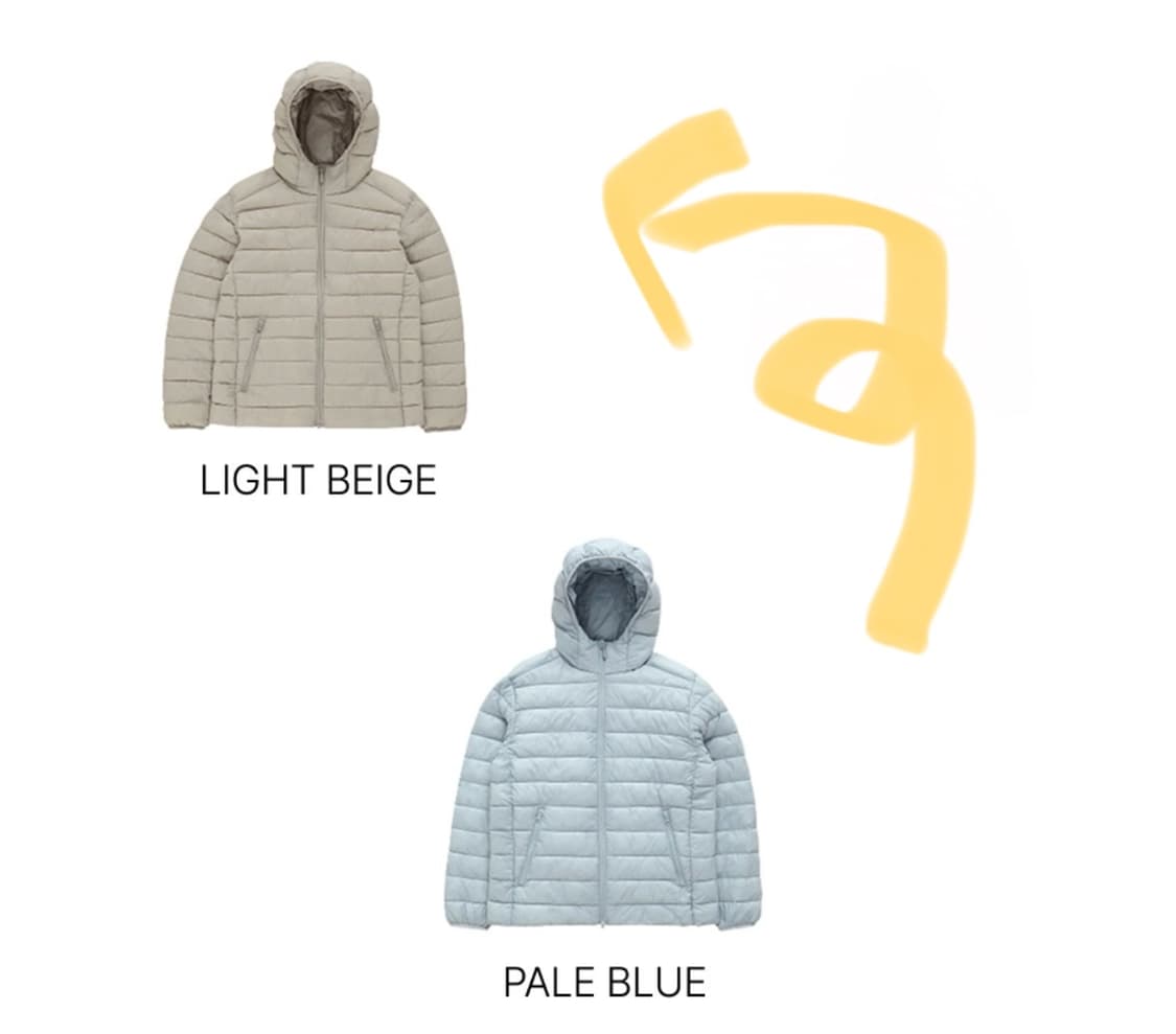 (페일블루 -> 라이트베이지) 스파오 씬라이트 후드 재킷 경량패딩 교환 상품이미지1