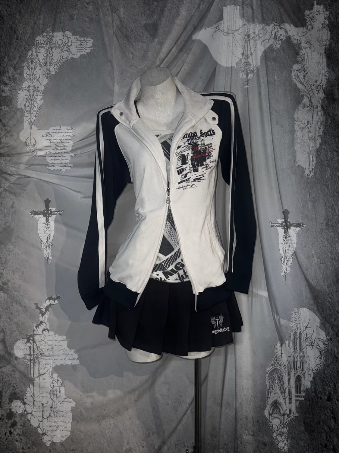 무채색 데일리펑크 오픈숄더 코디세트  상품이미지1