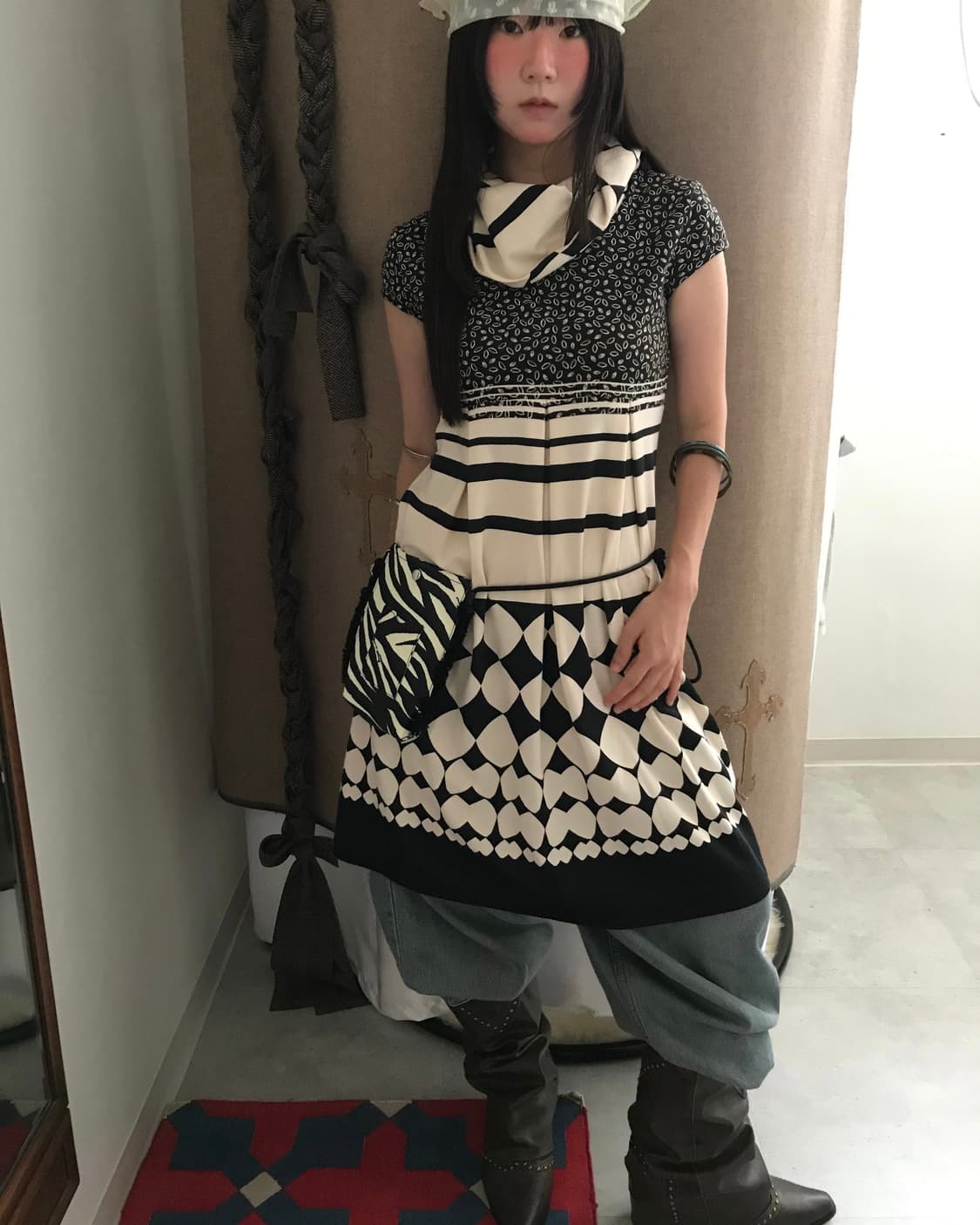 vintage turtle neck pattern one-piece 상품이미지2