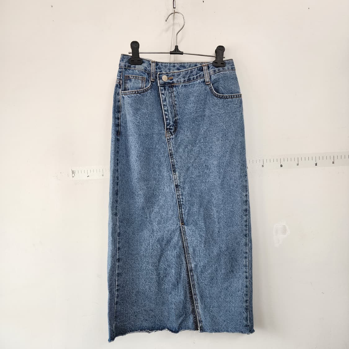 청 데님 사선 트임 스커트 상품이미지1