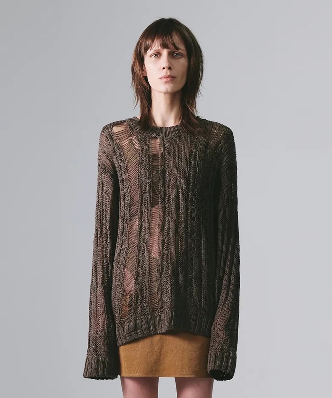 나체 핸드워크 스티치 데미지니트 (UNISEX) 카키 상품이미지1