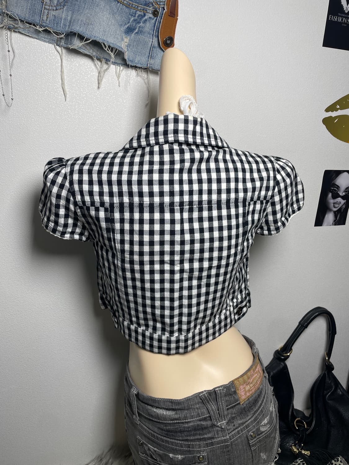 Rose fan fan 체크 반팔 자켓 상품이미지3