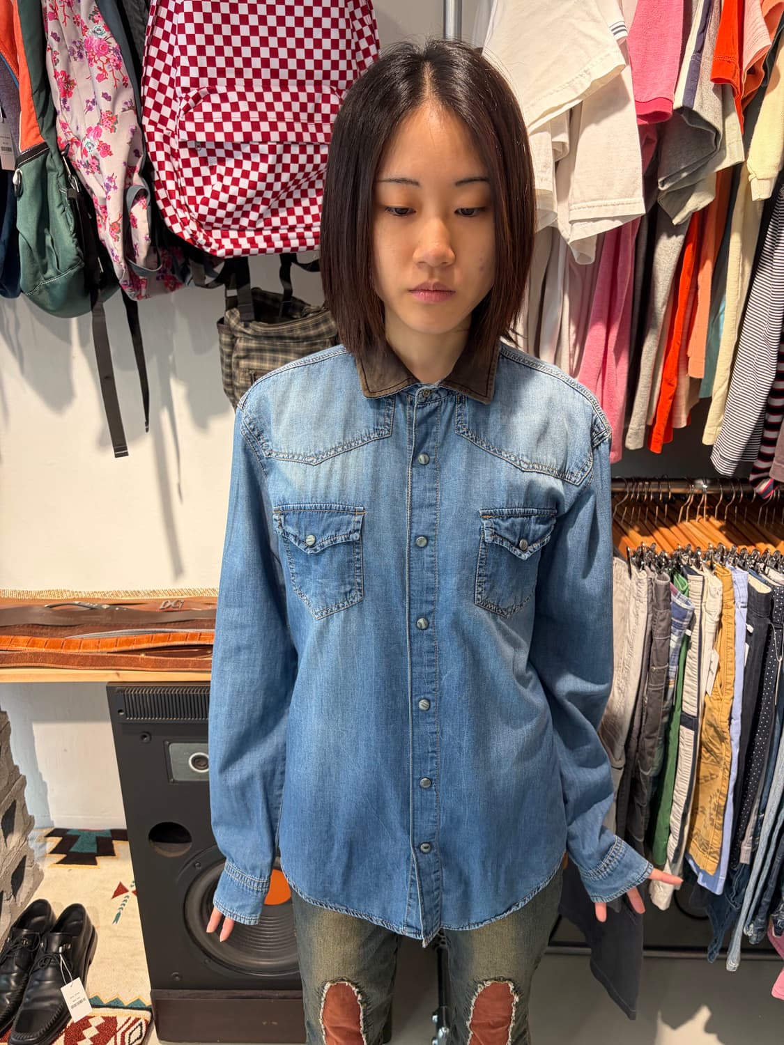 Zara man 웨스턴 투포켓 데님 셔츠 L 상품이미지1