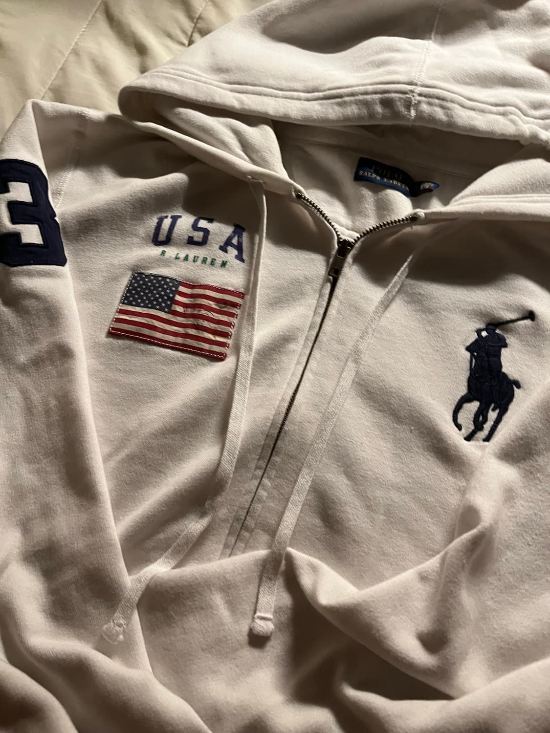 폴로 랄프로렌 빅포니 성조기 후드집업 화이트 상품이미지1