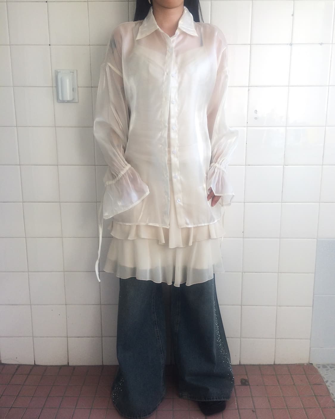 Glossy see through shirt 상품이미지6