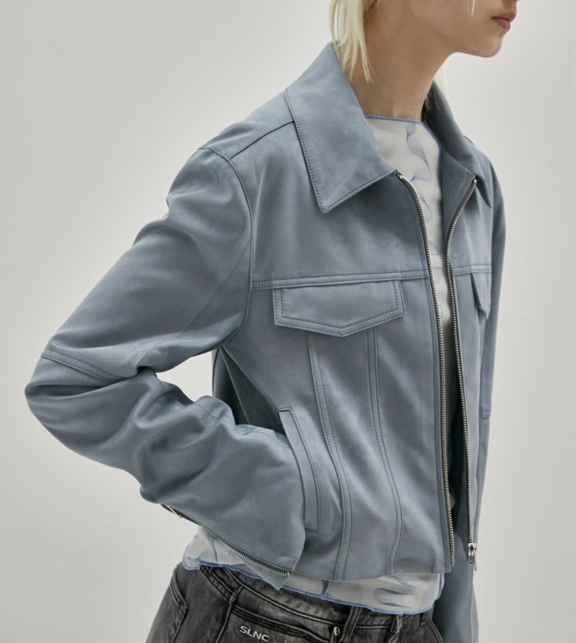 비건 스웨이드 크롭 자켓 BLUE 상품이미지3